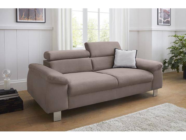 3-Sitzer COTTA Komaris , braun (mud), B:193cm T:104cm, Microfaser PRIMABELLE (100% Polyester), Kunstleder SOFTLUX, Feinstruktur (100% Polyester), Kunstleder SOFTLUX/Struktur (100% Polyester), NaturLEDER, Sofas, mit Kopfteilverstellung von Cotta