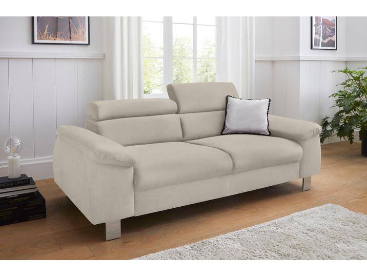 3-Sitzer COTTA Komaris , grau, B:193cm, Microfaser PRIMABELLE (100% Polyester), Kunstleder SOFTLUX, Feinstruktur (100% Polyester), Kunstleder SOFTLUX/Struktur (100% Polyester), NaturLEDER, Sofas, mit Kopfteilverstellung von Cotta