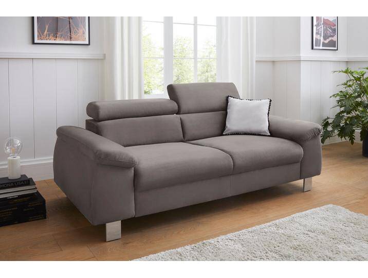 3-Sitzer COTTA Komaris , grau (schwarzgrau), B:193cm T:104cm, Microfaser PRIMABELLE (100% Polyester), Kunstleder SOFTLUX, Feinstruktur (100% Polyester), Kunstleder SOFTLUX/Struktur (100% Polyester), NaturLEDER, Sofas, mit Kopfteilverstellung von Cotta