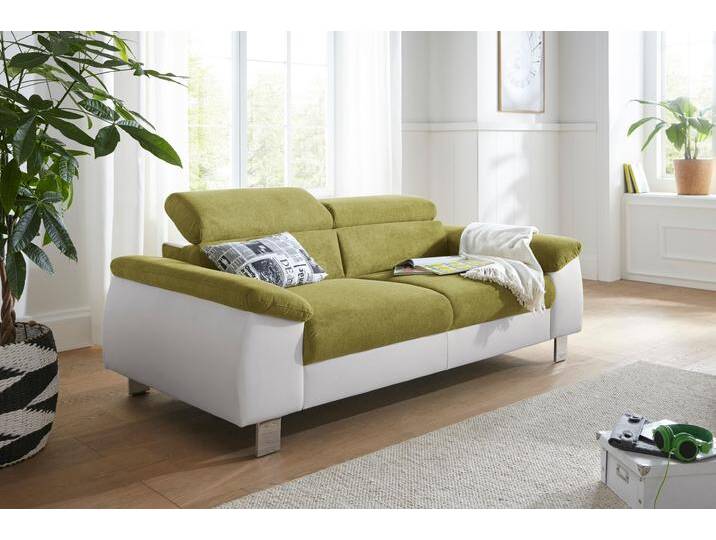 3-Sitzer COTTA Komaris , grün (creme, grün), B:193cm T:104cm, Microfaser PRIMABELLE (100% Polyester), Kunstleder SOFTLUX, Feinstruktur (100% Polyester), Kunstleder SOFTLUX/Struktur (100% Polyester), NaturLEDER, Sofas, mit Kopfteilverstellung von Cotta