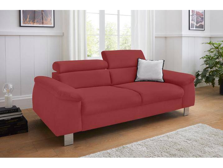 3-Sitzer COTTA Komaris , rot, B:193cm, Microfaser PRIMABELLE (100% Polyester), Kunstleder SOFTLUX, Feinstruktur (100% Polyester), Kunstleder SOFTLUX/Struktur (100% Polyester), NaturLEDER, Sofas, mit Kopfteilverstellung von Cotta