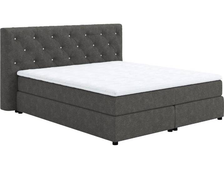 Boxspringbett COTTA Castle , grau (anthrazit), B:184cm L:220cm, 100% Polyester (PES), Komplettbetten, mit Strasssteinen im Kopfteil, inkl. Topper von Cotta