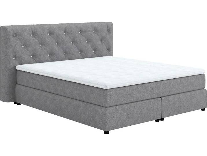 Boxspringbett COTTA Castle , grau (light grau), B:207cm L:222cm, 100% Polyester (PES), Komplettbetten, mit Strasssteinen im Kopfteil, inkl. Topper von Cotta