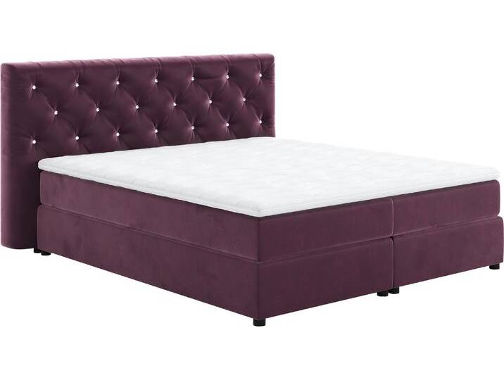 Boxspringbett COTTA Castle , lila, B:207cm L:222cm, 100% Polyester (PES), Komplettbetten, mit Strasssteinen im Kopfteil, inkl. Topper von Cotta