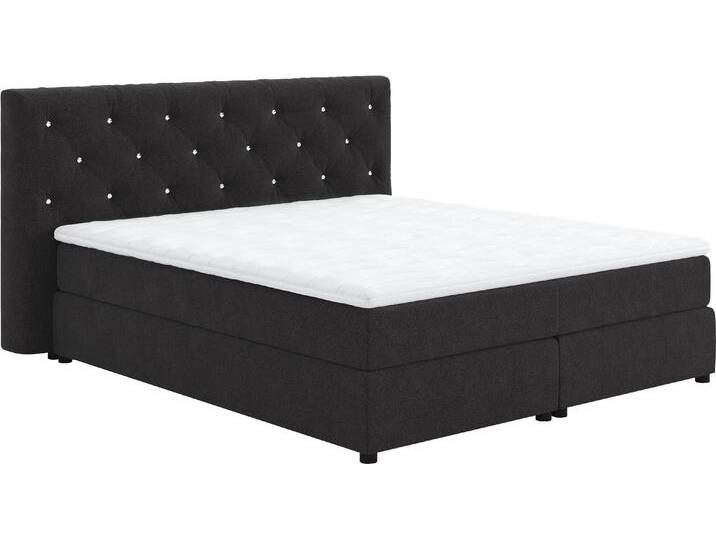 Boxspringbett COTTA Castle , schwarz, B:207cm L:222cm, 100% Polyester (PES), Komplettbetten, mit Strasssteinen im Kopfteil, inkl. Topper von Cotta