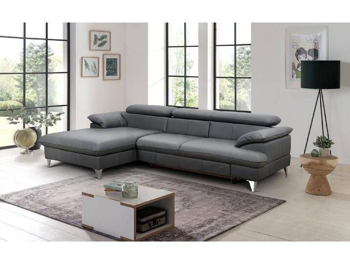 COTTA Ecksofa David Echtleder, Echtleder mit Schlaffunktion & Bettkasten, grau, fango von Cotta