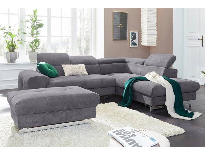 COTTA Polstergarnitur Chef L-Form, (Set, 2-tlg), Set bestehend aus: Ecksofa mit Kopfteilverstellung & Hocker, grau von Cotta