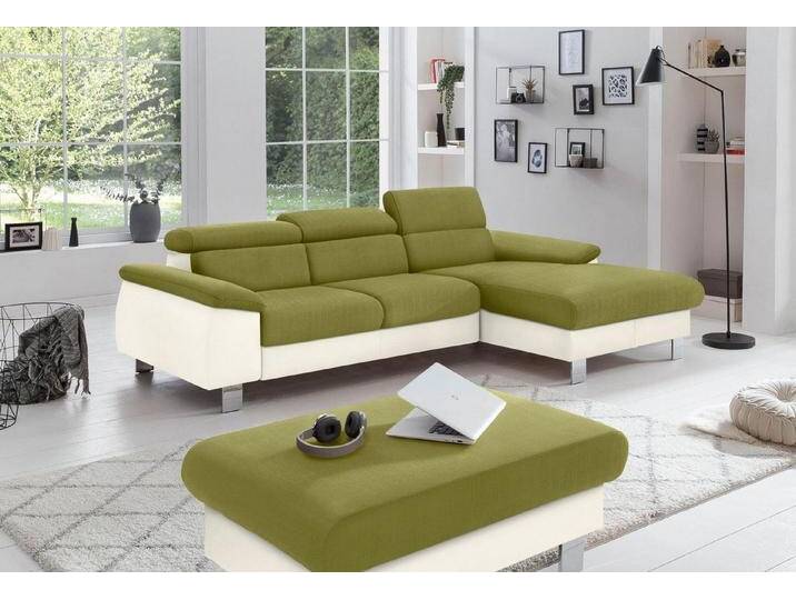 COTTA Polstergarnitur Komaris L-Form, B: 242 bzw. 100 cm (Set: Ecksofa & Hocker), (Set), mit Kopfteilverstellung, Bettkasten & Licht, beige grün von Cotta