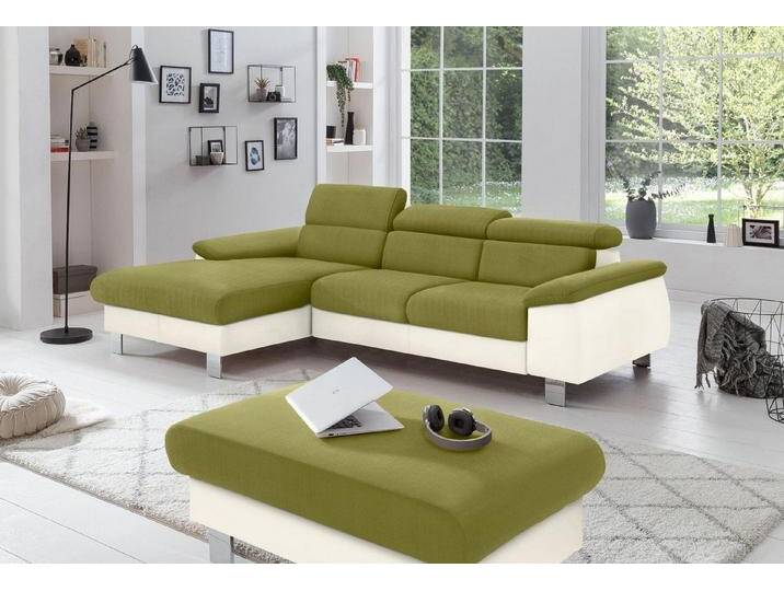 COTTA Polstergarnitur Komaris L-Form, B: 242 bzw. 100 cm (Set: Ecksofa & Hocker), (Set), mit Kopfteilverstellung, Bettkasten & Licht, beige grün von Cotta