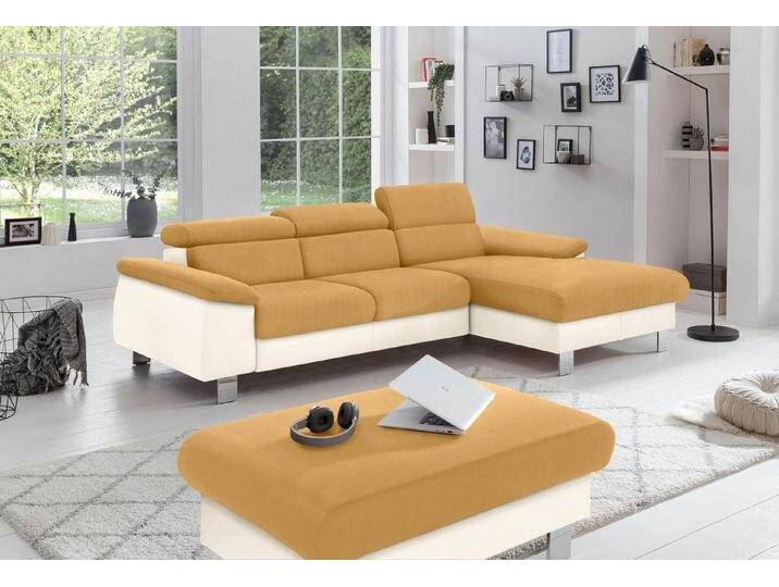 COTTA Polstergarnitur Komaris L-Form, B: 242 bzw. 100 cm (Set: Ecksofa & Hocker), (Set), mit Kopfteilverstellung, Bettkasten & Licht, beige von Cotta