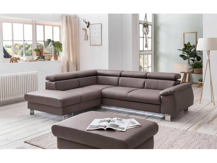 COTTA Polstergarnitur Komaris L-Form, B: 249 bzw. 100 cm (Set: Ecksofa & Hocker), (Set), mit Kopfteilverstellung, Bettkasten & Licht, braun von Cotta