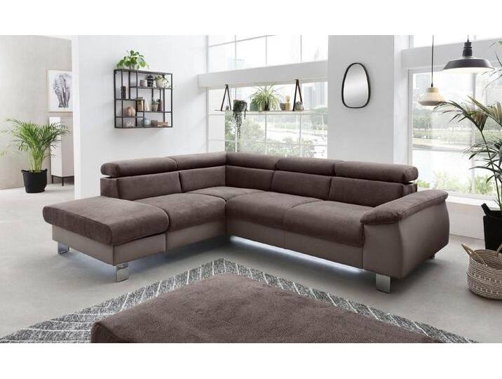 COTTA Polstergarnitur Komaris L-Form, B: 249 bzw. 100 cm (Set: Ecksofa & Hocker), (Set), mit Kopfteilverstellung, Bettkasten & Licht, braun von Cotta