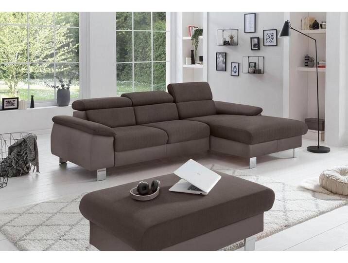 COTTA Polstergarnitur Komaris L-Form, B: 242 bzw. 100 cm (Set: Ecksofa & Hocker), (Set), mit Kopfteilverstellung, Bettkasten & Licht, grau von Cotta