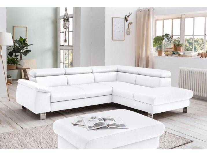 COTTA Polstergarnitur Komaris L-Form, B: 249 bzw. 100 cm (Set: Ecksofa & Hocker), (Set), mit Kopfteilverstellung, Bettkasten & Licht, weiß von Cotta