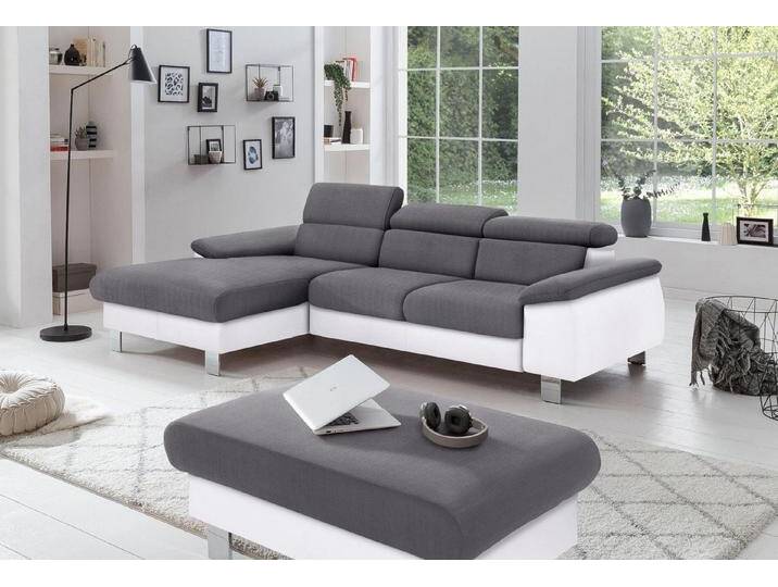 COTTA Polstergarnitur Komaris L-Form, B: 242 bzw. 100 cm (Set: Ecksofa & Hocker), (Set), mit Kopfteilverstellung, Bettkasten & Licht, weiß von Cotta