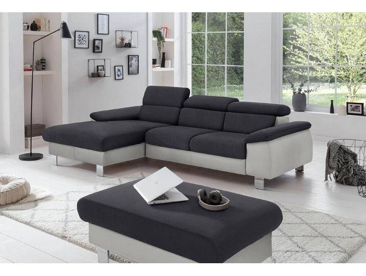 COTTA Polstergarnitur Komaris L-Form, B: 242 bzw. 100 cm (Set: Ecksofa & Hocker), (Set), mit Kopfteilverstellung, Bettkasten & Licht, schwarz von Cotta