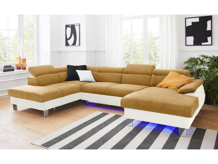 COTTA Polstergarnitur Komaris U-Form, B: 320 bzw. 100 cm (Set: Wohnlandschaft & Hocker), (Set), mit Kopfteilverstellung, Bettkasten & Licht, beige von Cotta