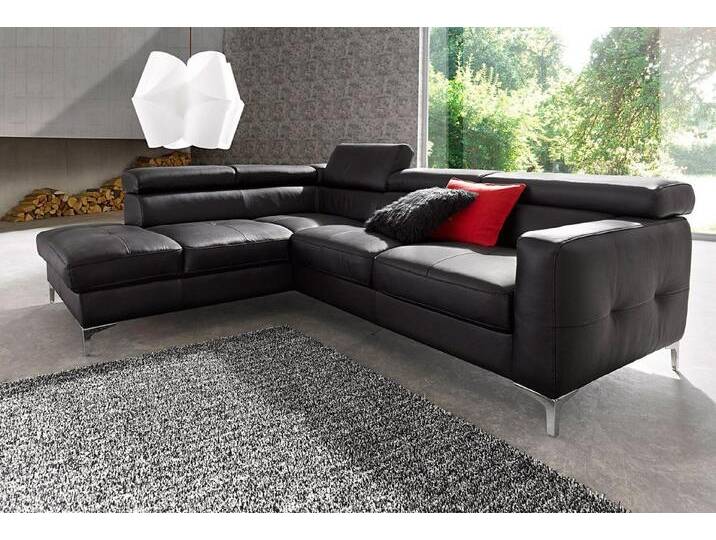 COTTA Polstergarnitur Sammy L-Form, (Set), Set bestehend aus: Ecksofa mit Kopfteilverstellung & Hocker, schwarz von Cotta