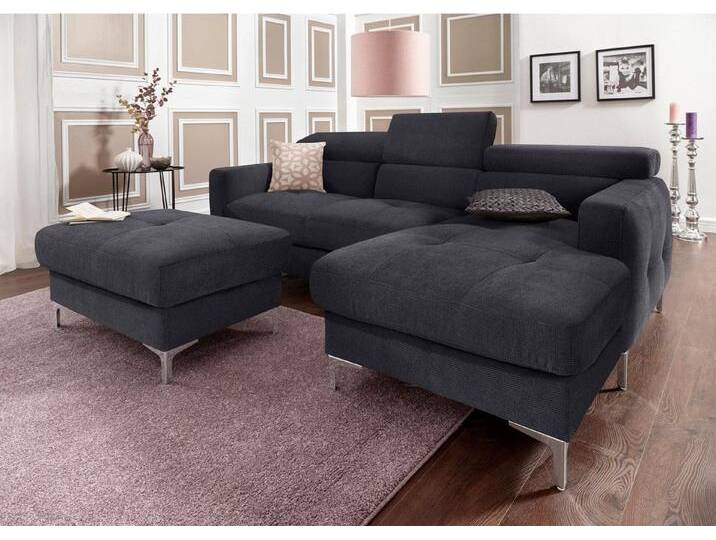 COTTA Polstergarnitur Sammy L-Form, (Set), Set bestehend aus: Ecksofa mit Kopfteilverstellung & Hocker, schwarz von Cotta