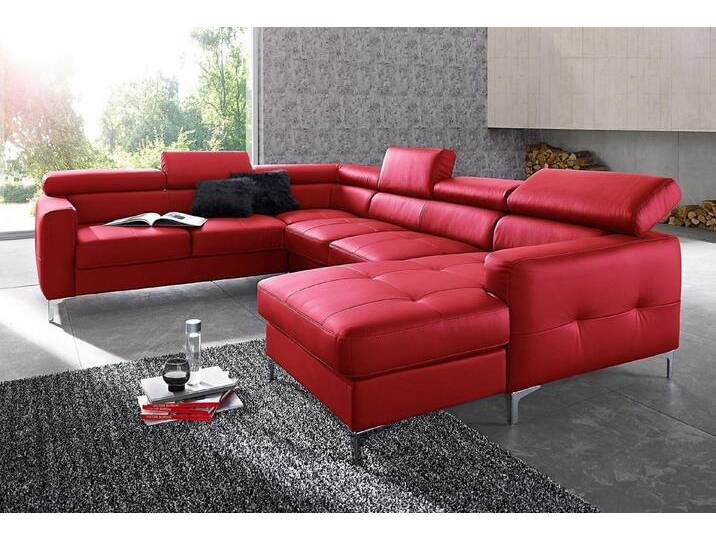 COTTA Polstergarnitur Sammy U-Form, (Set, Tiefe der Recamiere 169 cm), Set bestehend aus: Wohnlandschaft mit Kopfteilverstellung & Hocker, rot von Cotta