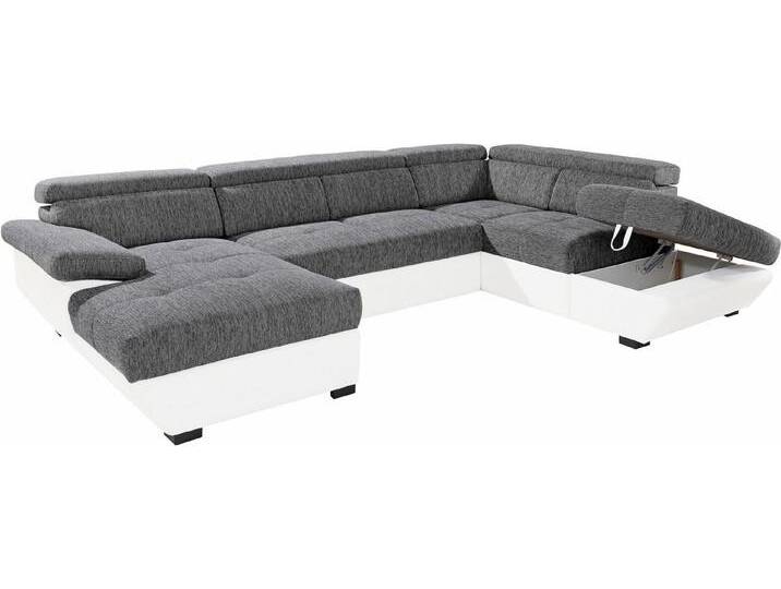 COTTA Polstergarnitur Speedway U-Form, (Set), Set bestehend aus: Wohnlandschaft mit Kopfteilverstellung & Hocker, grau weiß von Cotta