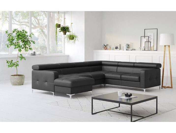 COTTA Wohnlandschaft Sammy U-Form, mit Kopfteilverstellung, schwarz, Mit Bettfunktion und Bettkasten-Mit Kopfteilverstellung, schwarz von Cotta