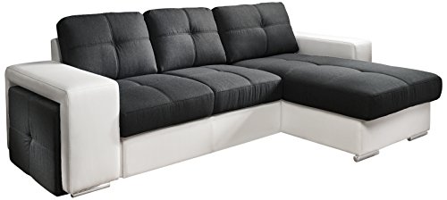 Cotta C209660 C310/H350 Polsterecke mit Schlaffunktion und Bettkasten, 278 x 157 cm, Kunstleder weiß mit Strukturstoff schwarz von Mivano