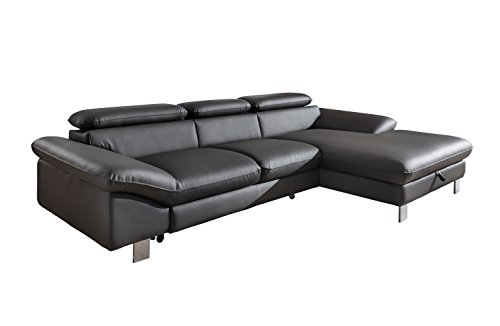 Mivano Ecksofa Driver in modernem Design / Ledersofa in L-Form mit Recamiere rechts / Inkl. verstellbare Kopfstützen / 266 x 73 x 169 / Kunstleder grau von Mivano