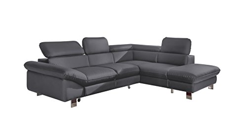 Mivano Ecksofa Driver in modernem Design / Ledersofa in L-Form mit Ottomane rechts / Inkl. verstellbare Kopfstützen / 266 x 73 x 214 / Kunstleder grau von Mivano