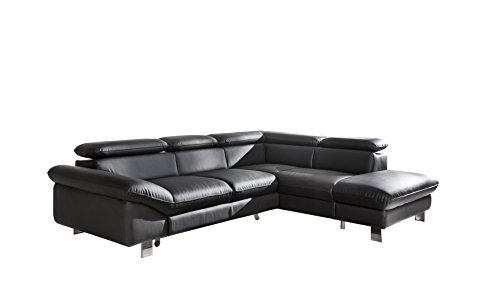 Mivano Ecksofa Driver in modernem Design / Ledersofa in L-Form mit Ottomane rechts / Inkl. verstellbare Kopfstützen / 266 x 73 x 214 / Kunstleder schwarz von Mivano