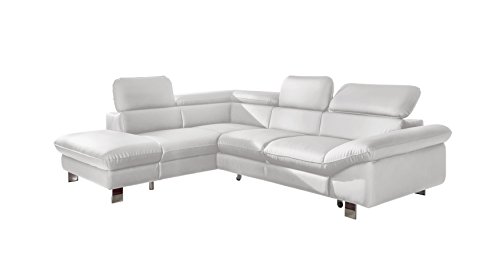 Mivano Ecksofa Driver in modernem Design / Ledersofa in L-Form mit Ottomane links / Inkl. verstellbare Kopfstützen / 266 x 73 x 214 / Kunstleder weiß von Mivano