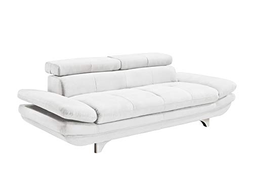 Mivano 3er-Ledersofa Enterprise / Dreisitzer-Couch mit Bezug aus echtem Leder, verstellbaren Kopfstützen und Armlehnen / 233 x 72 x 104 / Echtleder, weiß von Mivano