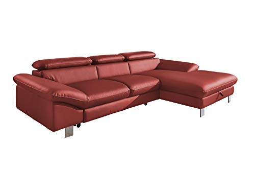 Mivano Ecksofa Driver mit Schlaffunktion und Stauraum / Ledersofa in L-Form mit Recamiere rechts / Inkl. verstellbare Kopfstützen / 266 x 73 x 169 / Kunstleder rot von Mivano