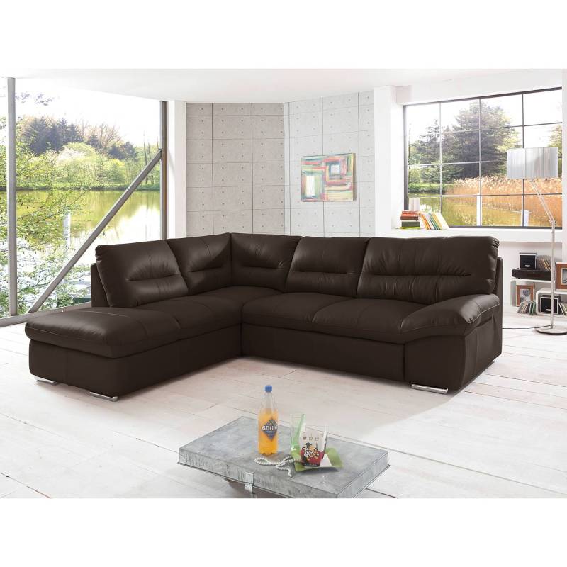 Cotta Ecksofa Doug Dunkelbraun Echtleder 268x87x216 cm mit Schlaffunktion und Bettkasten von Cotta