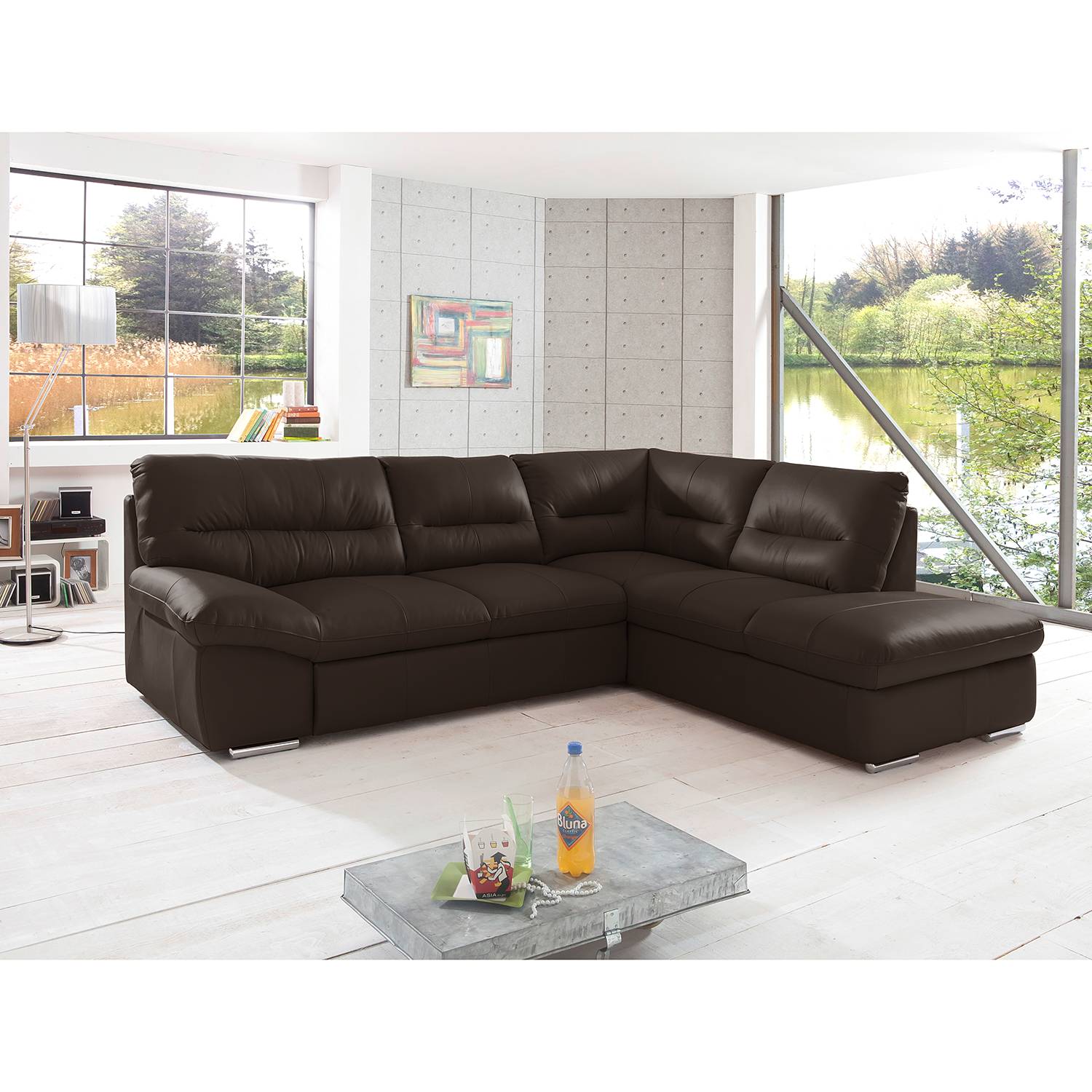 Cotta Ecksofa Doug Dunkelbraun Echtleder 268x87x216 cm mit Schlaffunktion und Bettkasten von Cotta