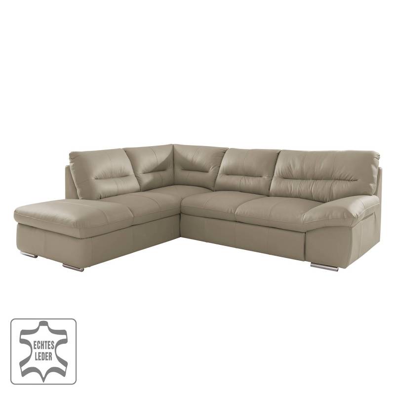 home24 Ecksofa mit Ottomane Grau Echtleder Ramsa 268 x 90 x 216cm Ottomane davorstehend links mit Schlaffunktion Modern von home24