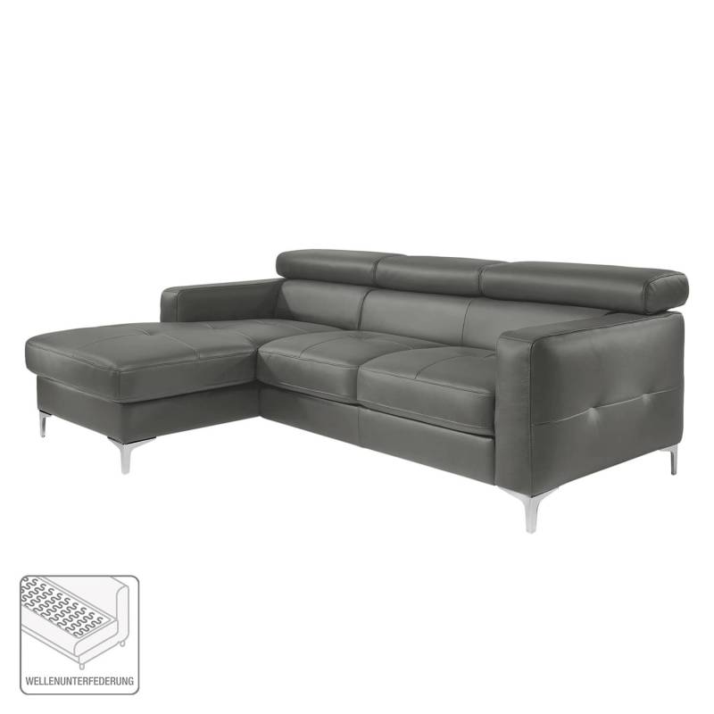home24 Ecksofa Kunstleder Grau/Dunkelgrau Kunstleder 226 x 74 x 169cm Longchair davorstehend links Bettkasten/Schlaffunktion Modern von home24