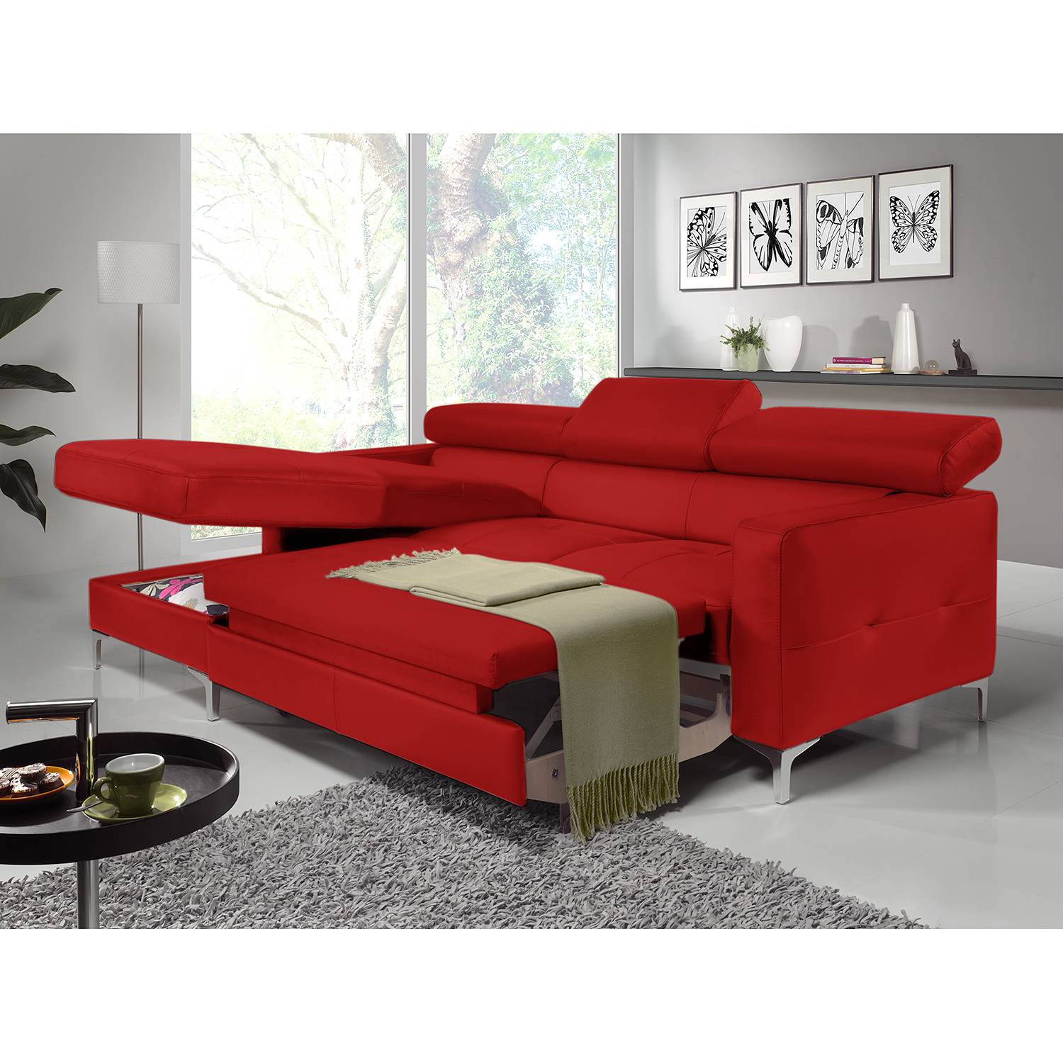 Cotta Ecksofa Eduardo 2-Sitzer Rot Kunstleder 226x74x169 cm (BxHxT) mit Schlaffunktion/Bettkasten Modern von Cotta