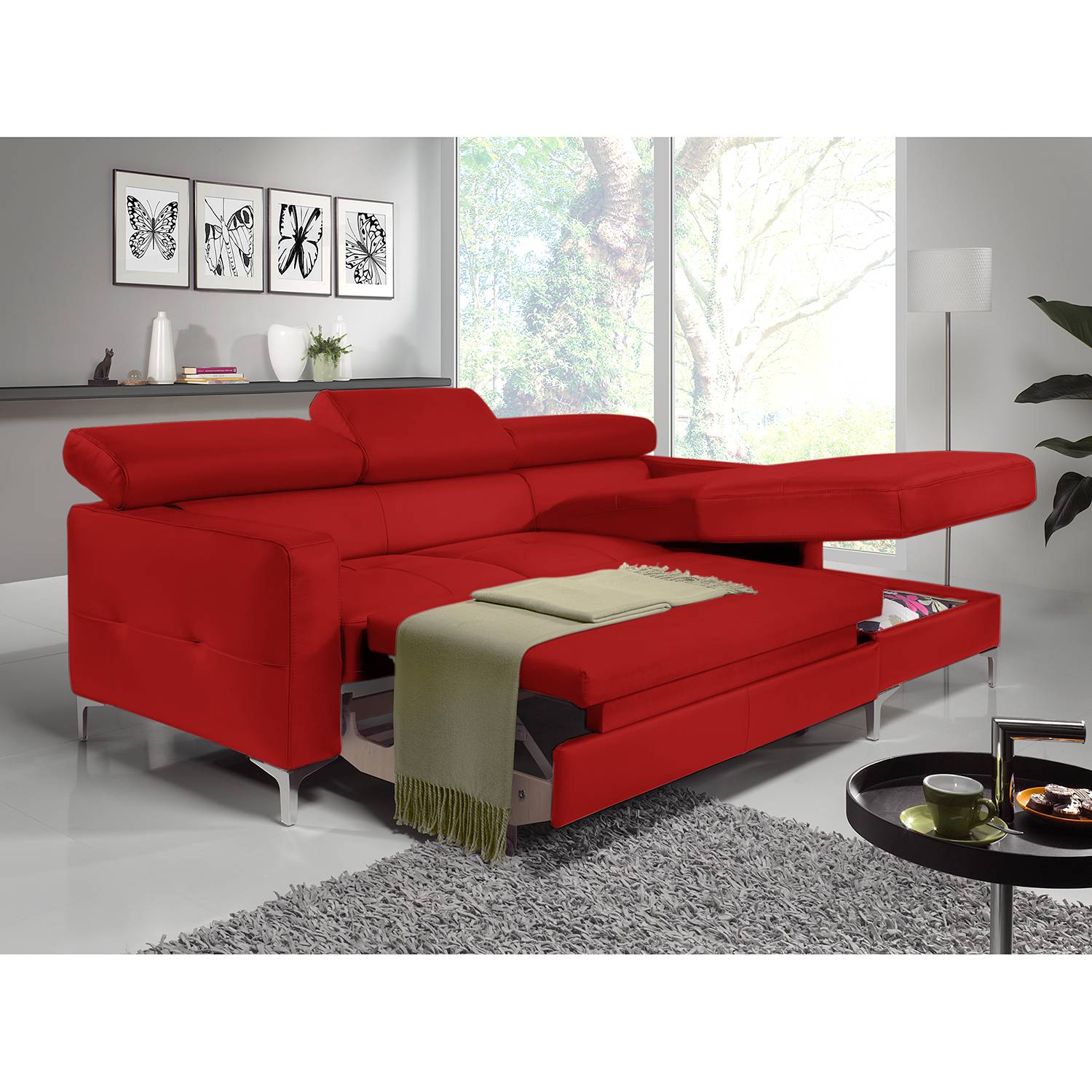 Cotta Ecksofa Eduardo 2-Sitzer Rot Kunstleder 226x74x169 cm (BxHxT) mit Schlaffunktion/Bettkasten Modern von Cotta
