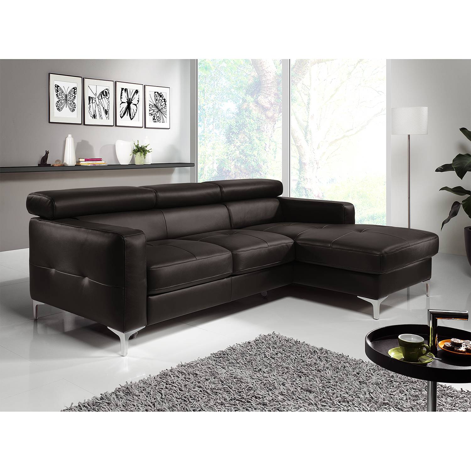 Cotta Ecksofa Eduardo I 2-Sitzer Dunkelbraun Echtleder 226x74x169 cm (BxHxT) mit Schlaffunktion/Bettkasten Modern von Cotta