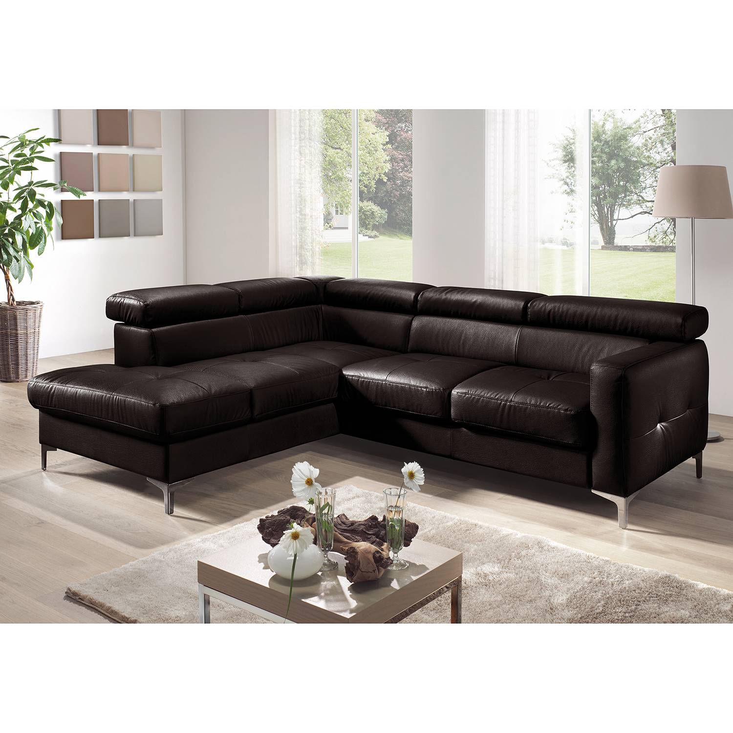 Cotta Ecksofa Eduardo II 2-Sitzer Dunkelbraun Echtleder 239x74x207 cm (BxHxT) mit Schlaffunktion/Bettkasten Modern von Cotta