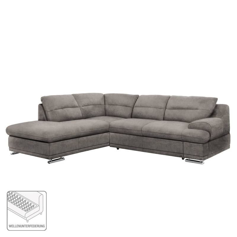 home24 Ecksofa Rollin Braun/Cappuccino Webstoff 264 x 88 x 217cm Ottomane davorstehend links Bettkasten/Schlaffunktion Modern von home24