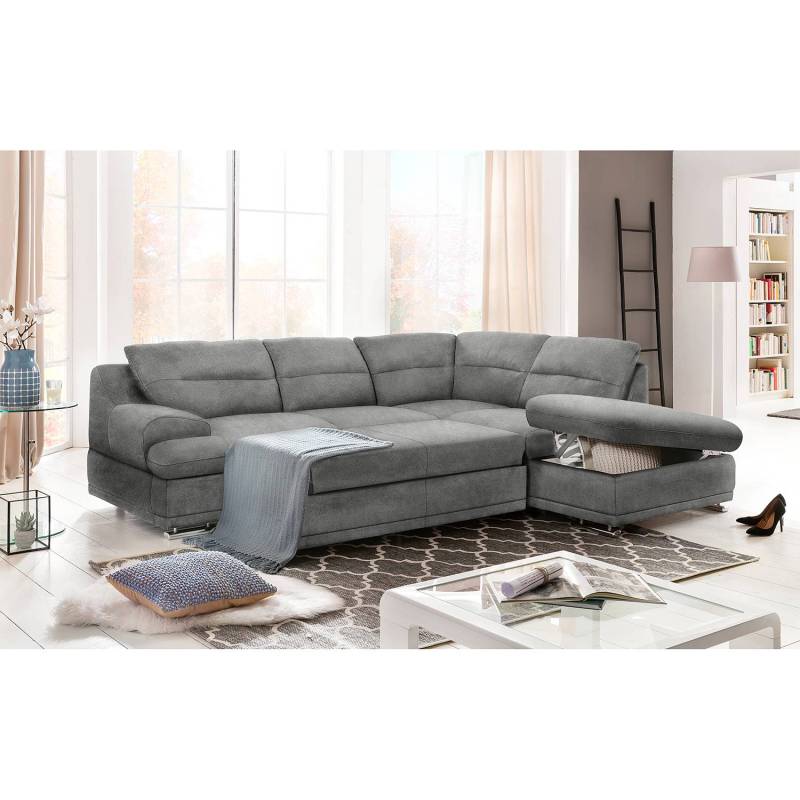 Cotta Ecksofa Rollin Hellgrau Microfaser 264x88x217 cm mit Schlaffunktion und Bettkasten von Cotta