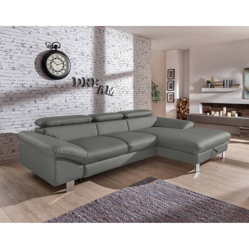 Cotta Ecksofa Waiho Dunkelgrau Kunstleder 268x73x169 cm (BxHxT) mit Schlaffunktion/Bettkasten Modern von Cotta