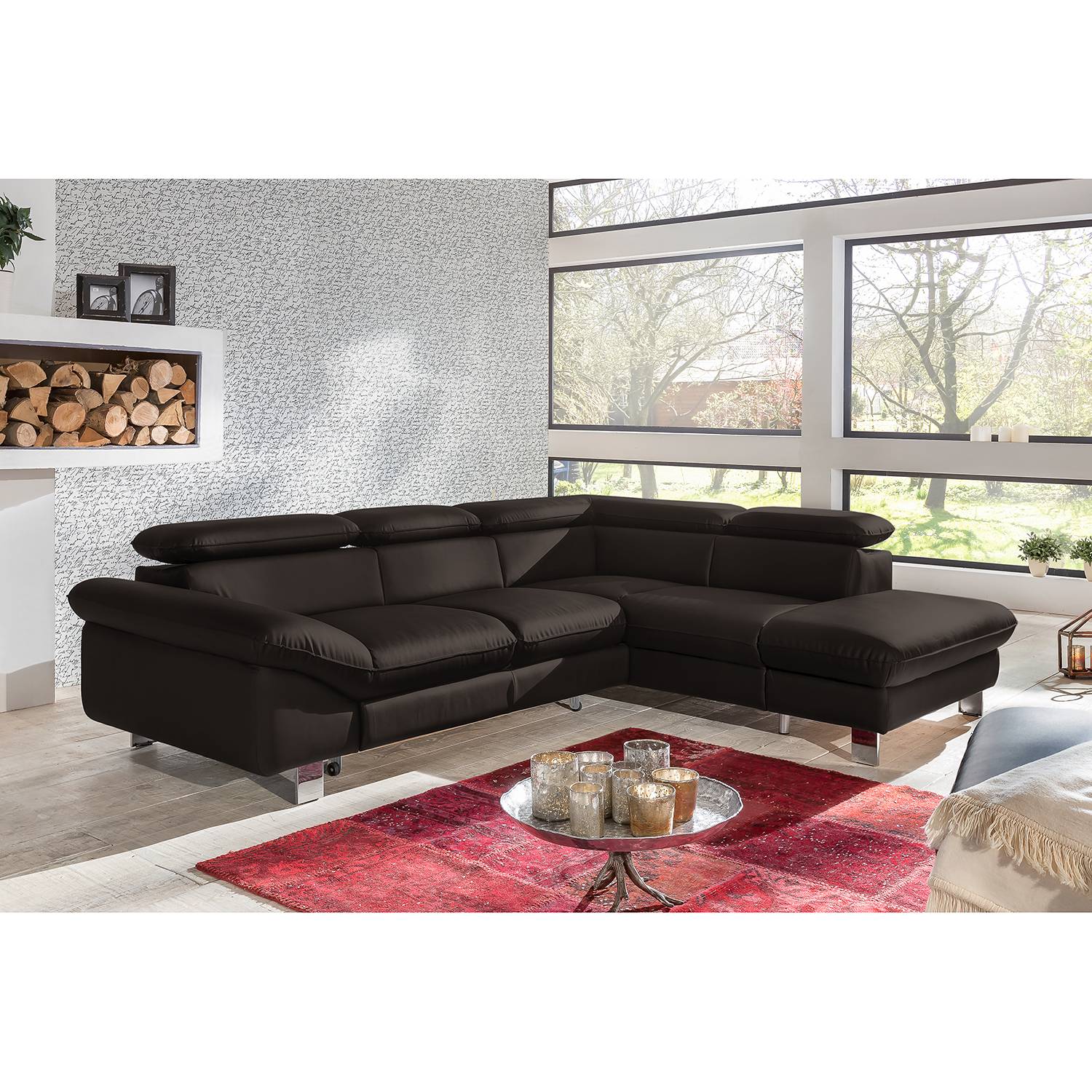 Cotta Ecksofa Waiho II Dunkelbraun Echtleder 266x73x214 cm (BxHxT) mit Schlaffunktion/Bettkasten Modern von Cotta