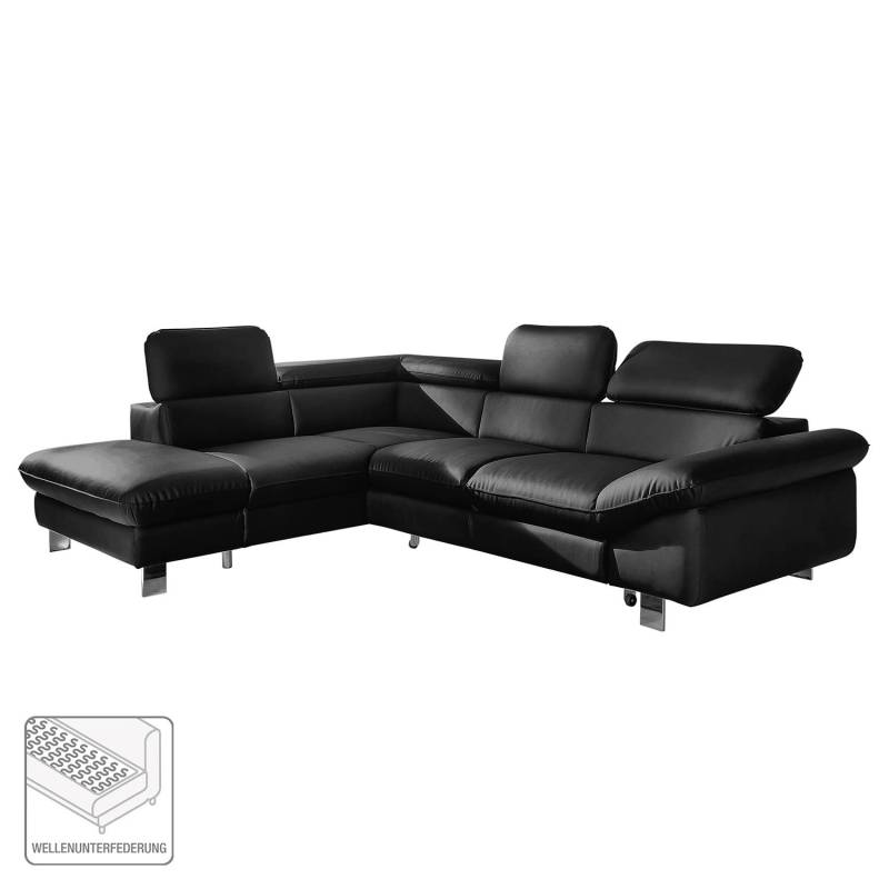 home24 Ecksofa mit Ottomane Schwarz/Schwarz Kunstleder 266 x 91 x 214cm Ottomane davorstehend links Bettkasten/Schlaffunktion/Relaxfunktion Modern von home24