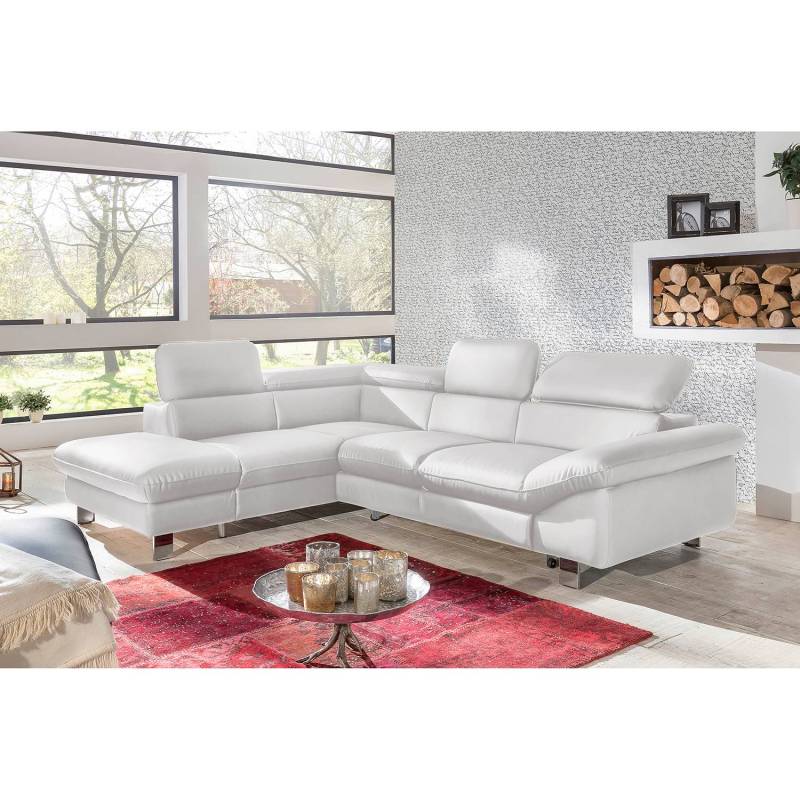 home24 Ecksofa mit Ottomane Weiß/Weiß Kunstleder 266 x 91 x 214cm Ottomane davorstehend links Bettkasten/Schlaffunktion/Relaxfunktion Modern von home24