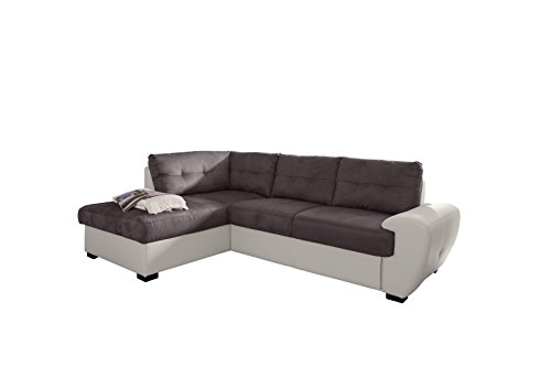 Cotta Otm-2 Ecksofa, Sitz+Rücken Strukturgewebe, 100% Korpus Kunstleder PU, 64% Polyurethan, 25% Polyester, 11% Baumwolle, 174 x 244 x 88 cm, mud/weiß von Mivano