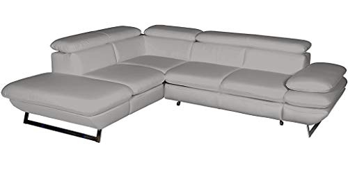 Mivano Ecksofa Prestige / Schlafsofa in L-Form mit Ottomane und Bettfunktion / Kopfstützen und Armlehne verstellbar / 265 x 74 x 223 / Kunstleder, hellgrau von Mivano