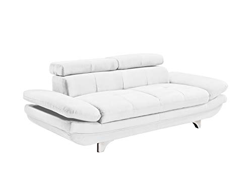 Mivano Zweisitzer Leder-Sofa Enterprise / 2er-Couch mit Kunstleder-Bezug, Armteilfunktion und Kopfteilverstellung / 218 x 72 x 104 / Lederimitat, weiß von Mivano